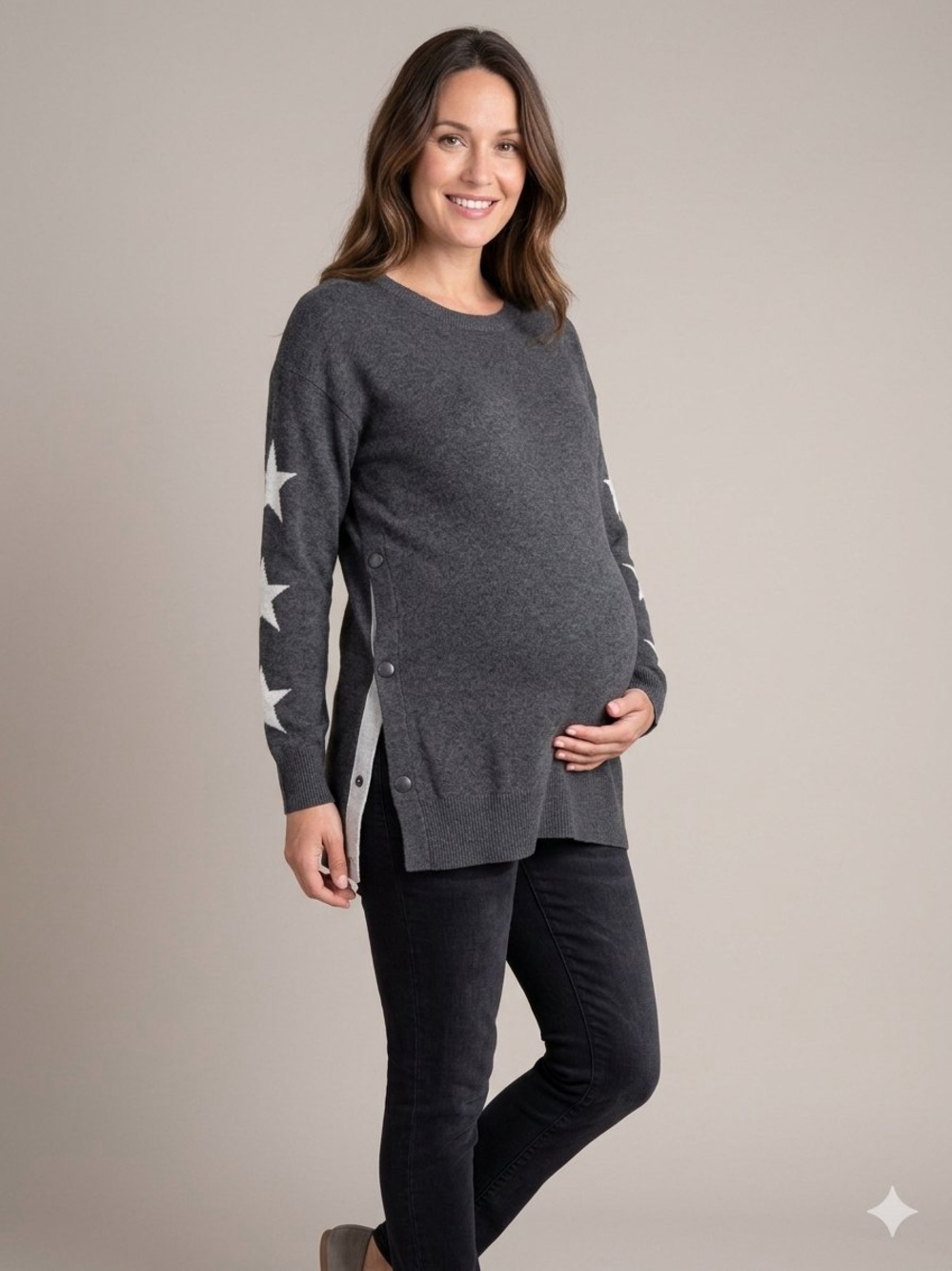 Seraphine Grey Maternity & Nursing Sweater – Size M (Missing Button)
